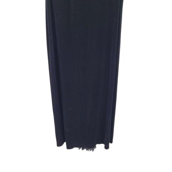 Vntage Black Velour Stretch Gown Sz 18 Scoop Back Jeweled Pleated Slit Cocktail - Picture 5 of 11